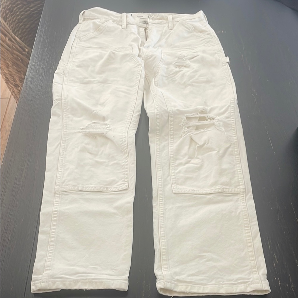 American Eagle Outfitters White Cargo Jeans Relaxed Fit
